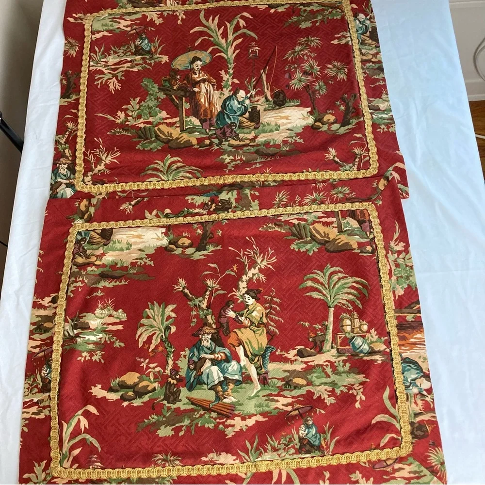 Custom Made Vintage Wesley Mancini Asian Toile Singerie fabric Pillow Shams - Picture 10 of 16
